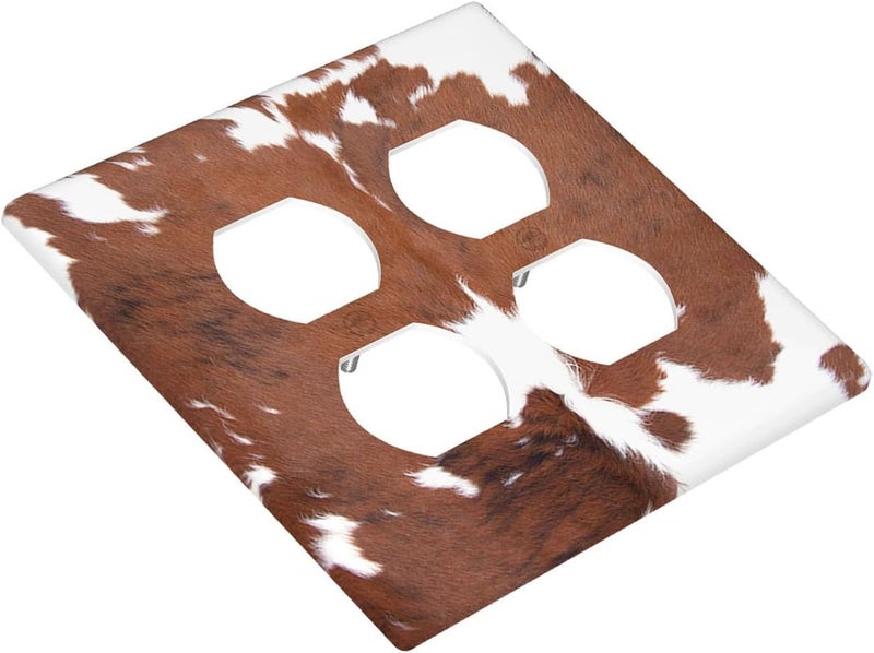Moslion Brown Cowhide 2-Gang Duplex Outlet Cover Cow Print Leopard Farm Animal Wall Plate Wall Plate Light Switch Protector Combination Home Kitchen Bathroom - Image 4